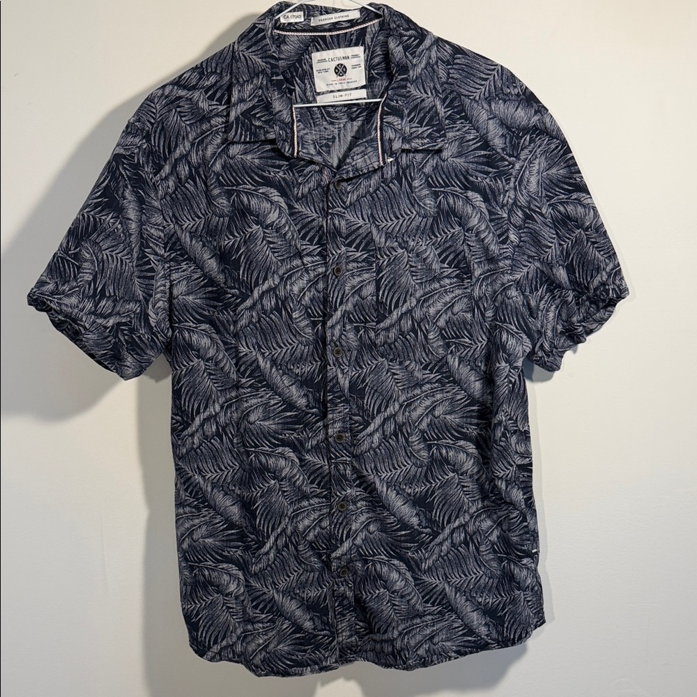 Cactus Man | Dark Blue Palm Print Shirt | M